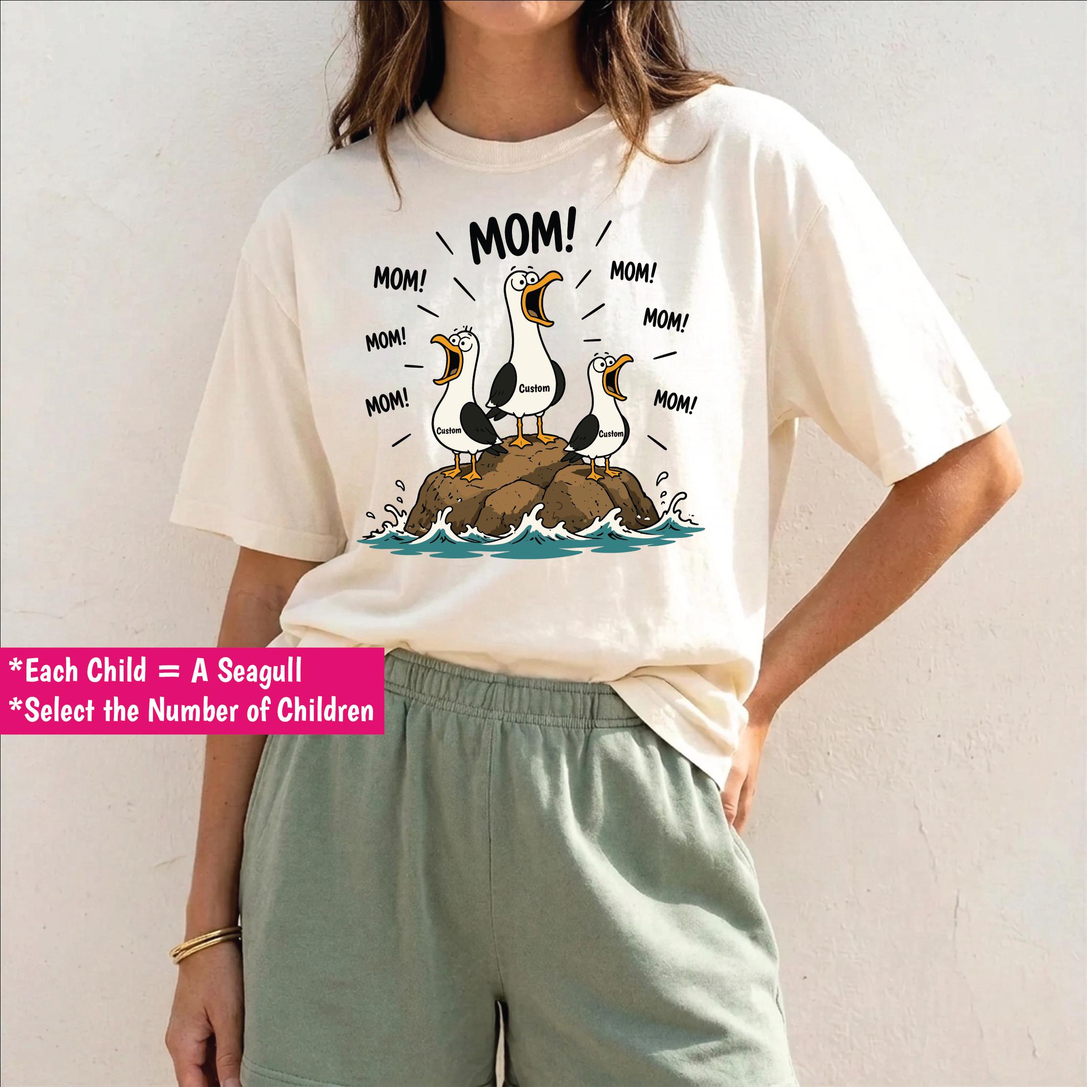 Comfort Colors Custom Seagull Mom Tshirt, Pearsonalized Kids Name Shirt, Funny Mothers Day Gift,PIC960