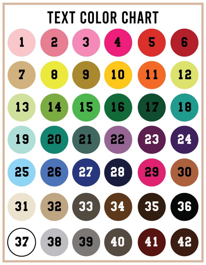 The image is a color chart with various colored circles representing different colors. The chart is organized in rows and columns, with each color circle labeled with a number. The chart is designed to provide a visual representation of color combinations or shades.
