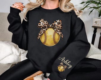 Softball Mom Kids Name & Number On Sleeve Sweatshirt,Custom Softball Name Hoodie,PIC547