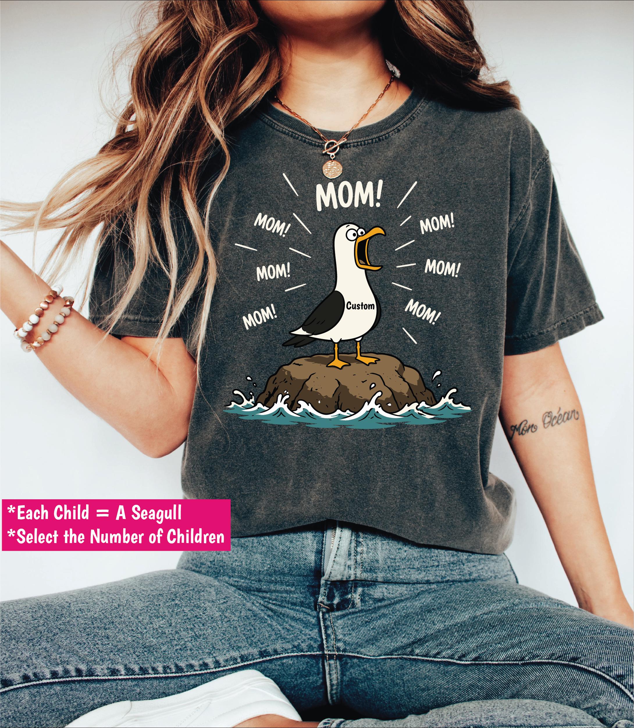Comfort Colors Custom Seagull Mom Tshirt, Pearsonalized Kids Name Shirt, Funny Mothers Day Gift,PIC960