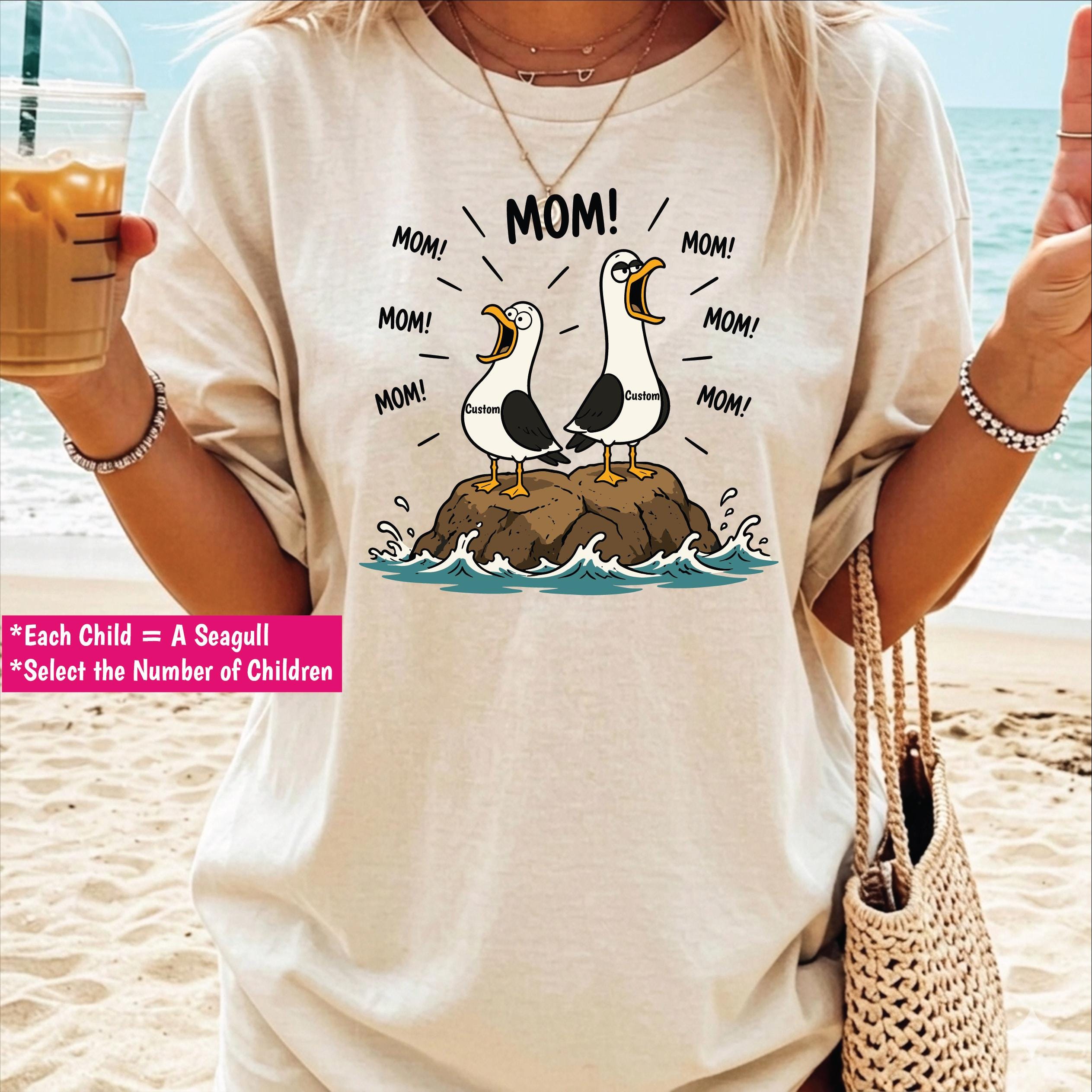 Comfort Colors Custom Seagull Mom Tshirt, Pearsonalized Kids Name Shirt, Funny Mothers Day Gift,PIC960