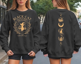 Black Cat Apothecary Halloween Sweatshirt,Witchy Hoodie,Halloween Black Cat Sweater,Cat Lover Sweat,Halloween Gift,Spooky Season Shirt,PIC22