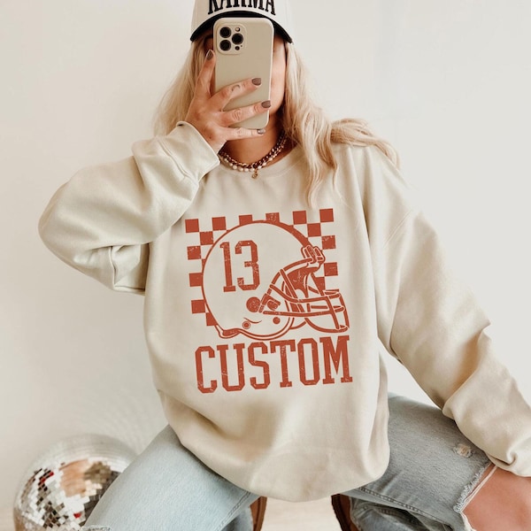 Custom Checkered Football Name And Number Sweatshirt,Custom Football Hoodie,Personalized Football Player Gift,Football Mom Shirt,PIC104