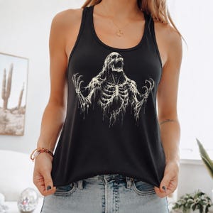 Skeleton Racerback Tank Top,Scary Horror Shirt, Creepy Ghoul Tee,Retro Spooky Goth Halloween Women Tank Top Gift,PIC1170
