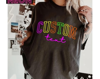 Comfort Colors Custom Neon Tshirt,Custom Party Tees,Custom Mascot Shirt,Neon Tee,Personalized Mascot Shirt, School Shirt,Custom Name,PIC66