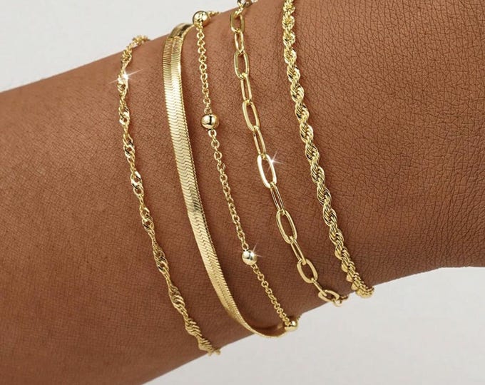 Lot De 5 Bracelets Type Jonc - Taille Approximative 9-30 - Occasion, Sans Marque