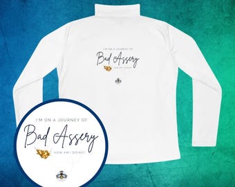 Journey of Bad Assery Ladies Quarter-Zip Pullover, white
