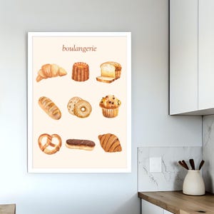 French Bakery Wall Art – Boulangerie Pastry Print, Croissant & Bread Illustration, Kitchen Decor, Digital Download