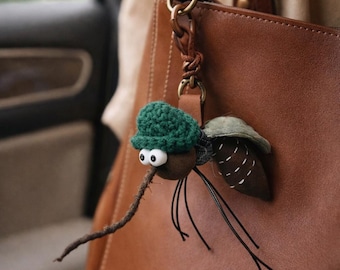 Art Mosquito Keychain, Handmade Textile Sculpture, Quirky Insect Bag Charm, Funny Car Hanging Decor, Designer Fabric Pendant Gift