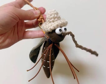 Handmade Textile Insect Bag Charm, Fabric Bug Keychain, OOAK Soft Sculpture, Nature Inspired Fiber Art, Unique Quirky Gift