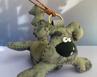Poseable Dog Bag Charm, Handmade Puppy Keychain, Rotating Head Fabric Dog Charm, Cute Plush Bag Pendant, Quirky Gift