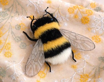 Handmade Bumblebee Brooch, Lumi the Gentle Bumblebee, Soft Animal Art Brooch for Scarf or Coat