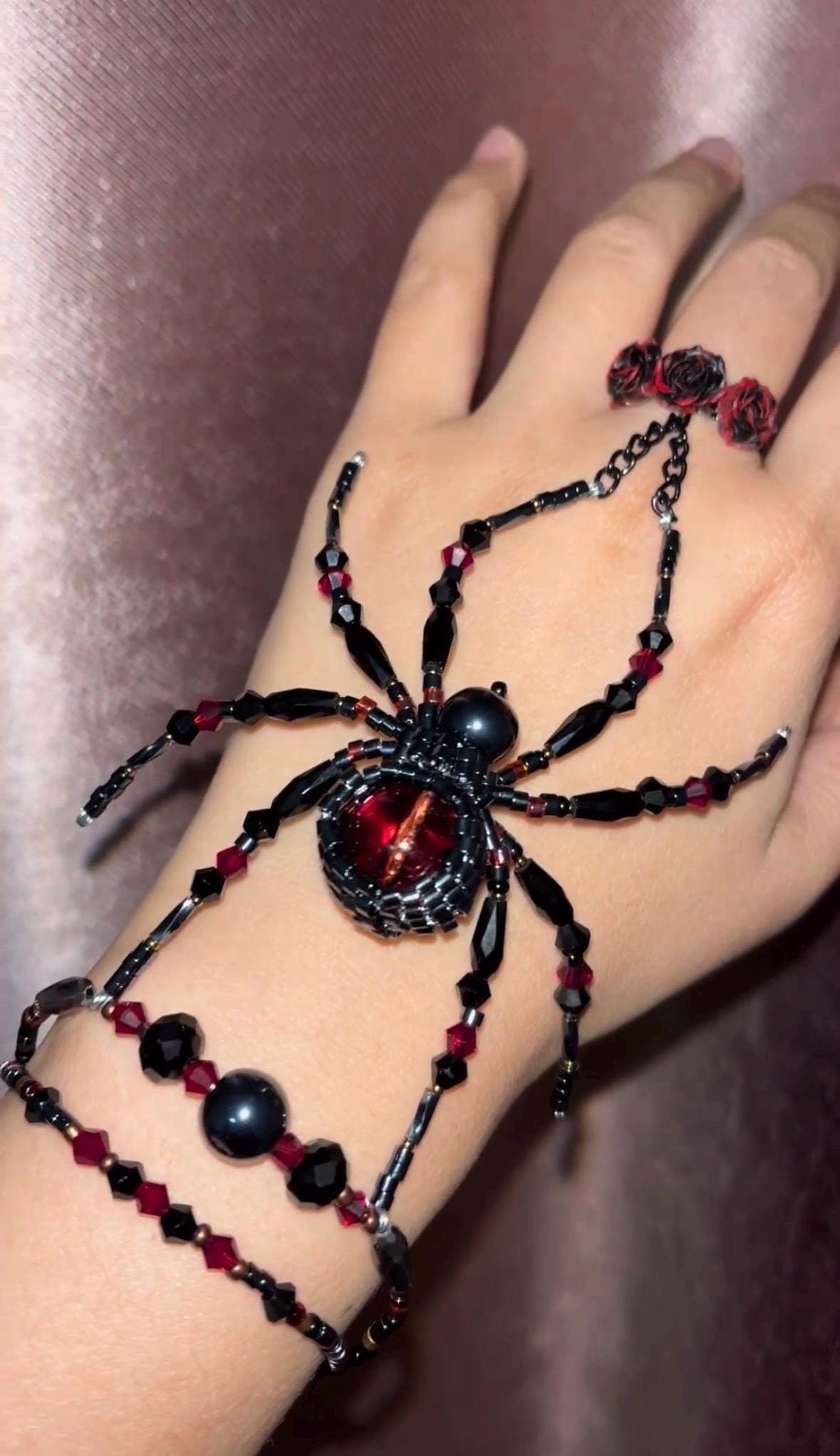 Gothic Red Spider Brooch – Vampire Beaded Insect Pin With Dangling ...