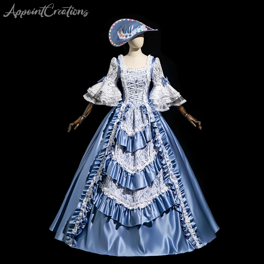 Blue Rococo Dress Blue Rococo Ball Gown, Victorian Corset Dress With Lace Ruffles ...