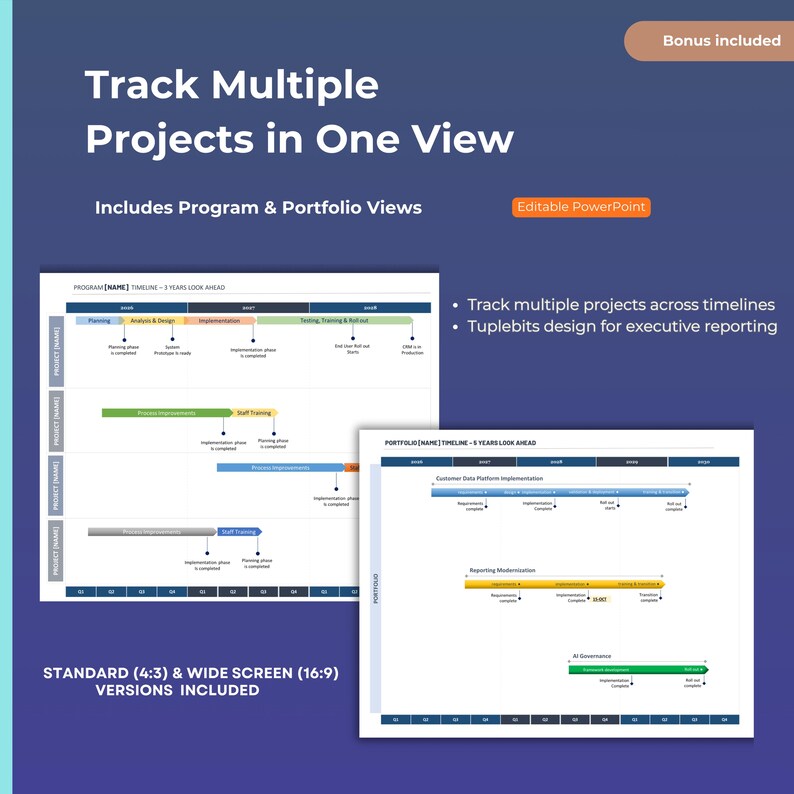 Projekt Timeline Power Point, Gantt Chart, 1 3 5 Year Road Map, Projektplan PPT Bild 5