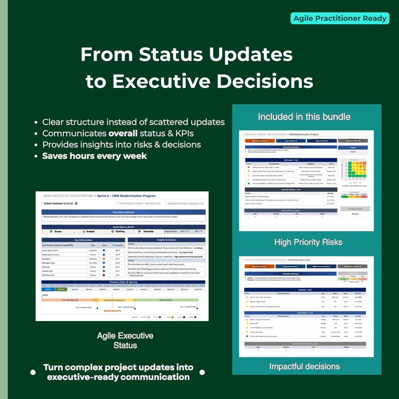 Agile Executive Dashboards Bundle – Project Management PMO Status Risk ...