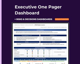 One Pager Template Executive Project Dashboard | Project Snapshot | Status Report PowerPoint | PMO Reporting Slide