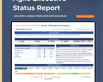 Project Management Template | Agile Status Report (Dashboard) PowerPoint | One Page PMO Sprint Update