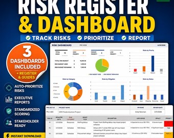 Risk Register & Executive Dashboard Template | Excel Risk Management Toolkit