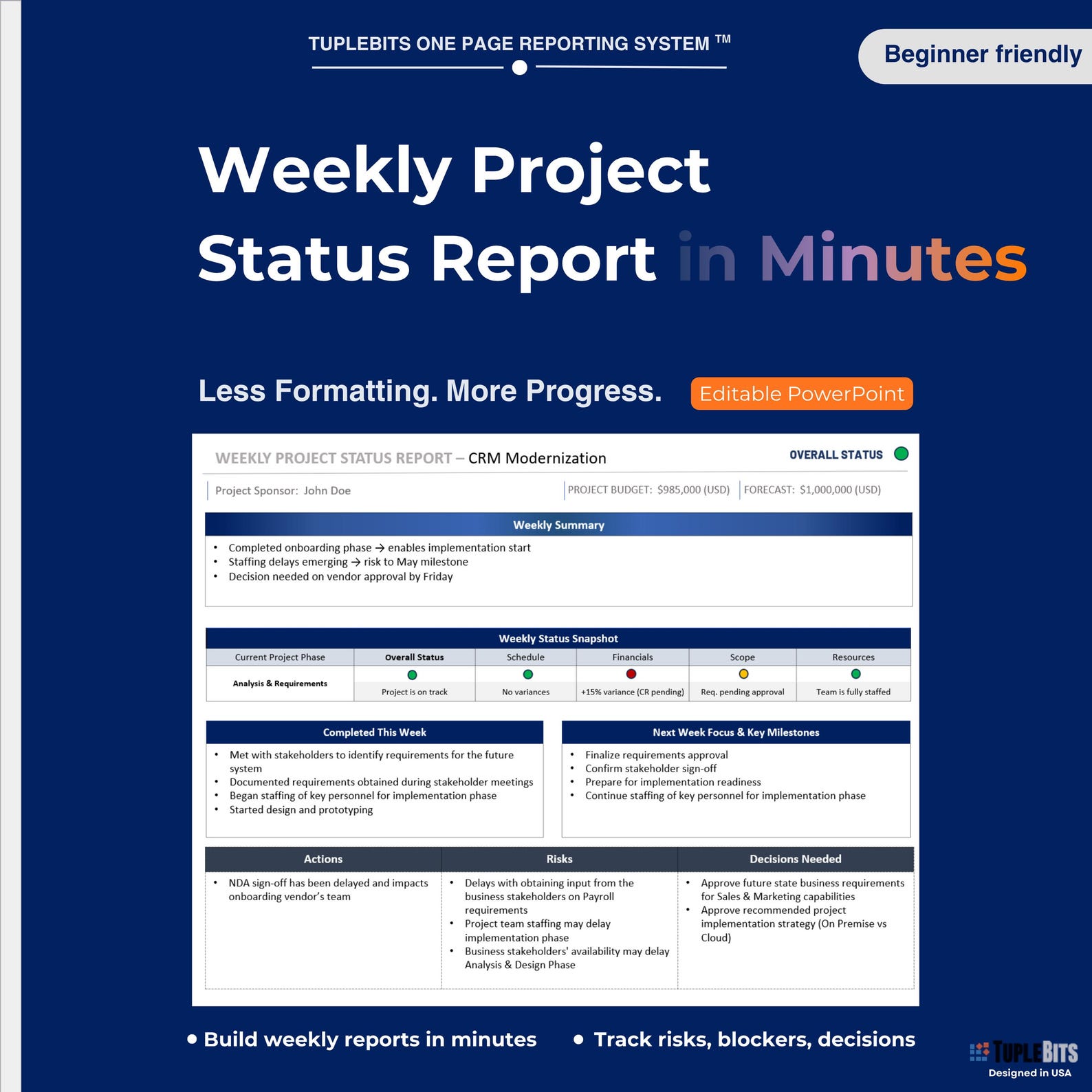Weekly Project Status Report Template (powerpoint) - Etsy