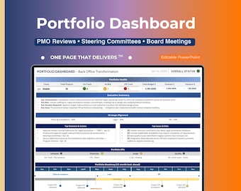 Portfolio Dashboard Template – Executive PMO Report for Steering Committee Reviews - PowerPoint (Instant Download)