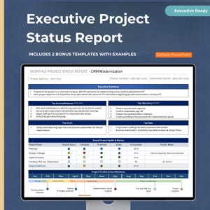 Projectstatusrapportsjabloon + risico- en actiesdashboards | Executive één pagina PMO PowerPoint