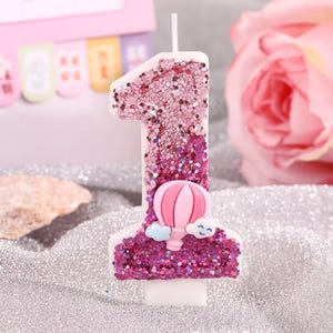 Pink Glitter Number Birthday Candle for Girls