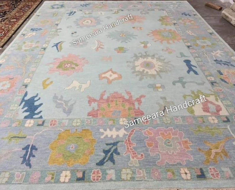 Turkish rug runner, blue rug 6x9,living room rug, living area rug 6x9, bedroom rug 3x9, hand weaving rug 6x9, oushak rug 5x8, Turkish oushak rug 5x8, area rug 5x8, Turkish oushak rug 5x8, rug for living room 5x8, kilim, beige rug 5x8, Turkish oushak 6x9, indian rug, Turkish rug 5x8, Turkish rug, handmade rug, rug for hallway, farmhouse rug, dining area rug 6x9, gifts for wife, Turkish Oushak Hand Knotted Rug – Custom Size & Color – Vintage Style Wool Area living area rug, blue and green rug.