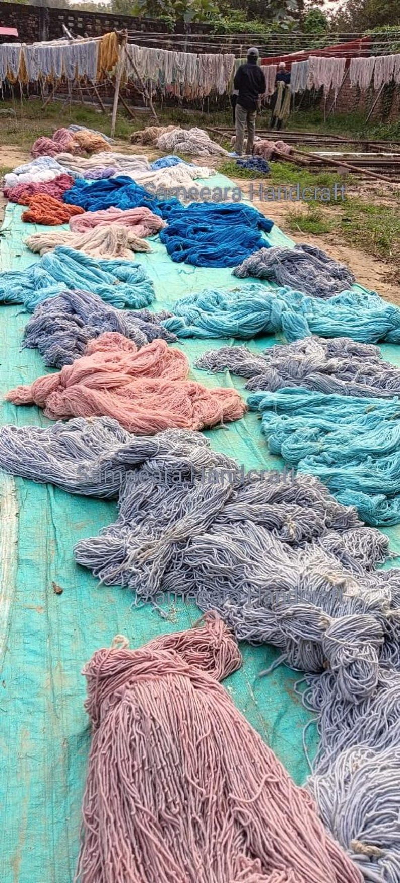 Vintage Turks oushak-tapijt 8 x 10: handgeknoopt wollen vloerkleed 6 x 9, boho-vloerkleed boerderijstijl, blauw oosters oushak-tapijt voor woonkamer 9 x 12 afbeelding 8