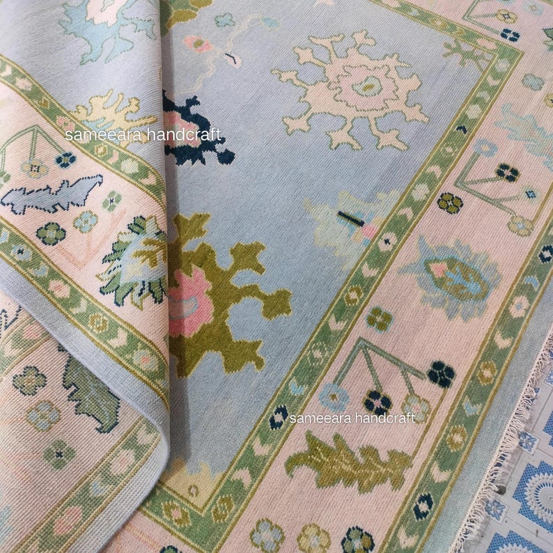 blue and green rug, living area rug 10x14, turkish oushak 10x14, living room rug 10x14, turkish oushak rug blue, hand knotted rug 10x14, hand weaving rug 10x14, living room rug, blue oushak rug, blue oushak 3x15, turkish oushak handmade, area rug 10x16, turkish kilim, rug for living room 10x16, Turkish Oushak Hand Knotted Rug – Custom Size & Color – Vintage Style Wool Area Rug – Living Room rug 10x16, Bedroom rug 10x16, Dining Room, Decor personalised gifts, bedside rug, entryway rug blue