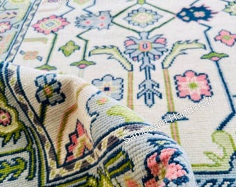 Wit Turks Oushak-tapijt 8 x 10 | Handgemaakt wollen vloerkleed 6 x 9 | Vintage vloerkleed 9 x 12 inch