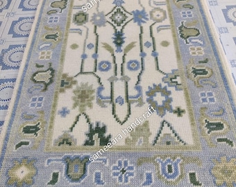 White Handmade Area Rug Vintage Style | Living Room Rug 8x10 | Turkish Oushak Rug Custom Size