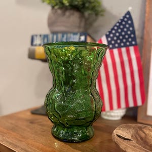 Vintage E.O. Brody Green Glass Vase | Large Avocado Crinkle Glass Vase | Mid Century Floral Vase | Retro Home Decor | MCM Vase