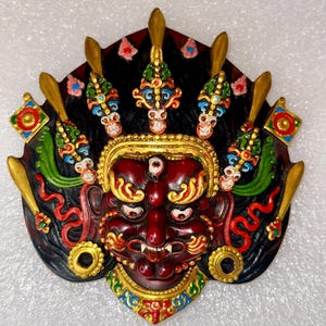 Hand Painted Tibetan Mahakala Mask (Wall Hanging)