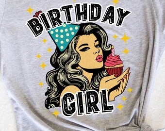 Chica de cumpleaños png / Cumpleaños vintage png / Chica de cumpleaños png / Hermosa mujer vintage cumpleaños png / Diseños de sublimación /