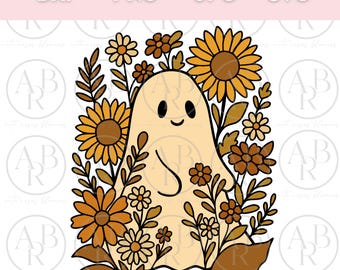 Cute Ghost svg | Halloween svg | Fall Ghost svg | Ghost png | Cute Autumn Flowers and Leaves svg | png | svg for Cricut | Fall svg | Autumn
