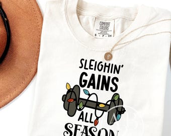 Sleighin' Gains All Season svg | Christmas Gym svg | Holiday Season Workout svg | Lifting Weights svg | Merry Christmas Themed svg | png