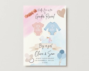 Cute Baby Gender Reveal Invitation Template