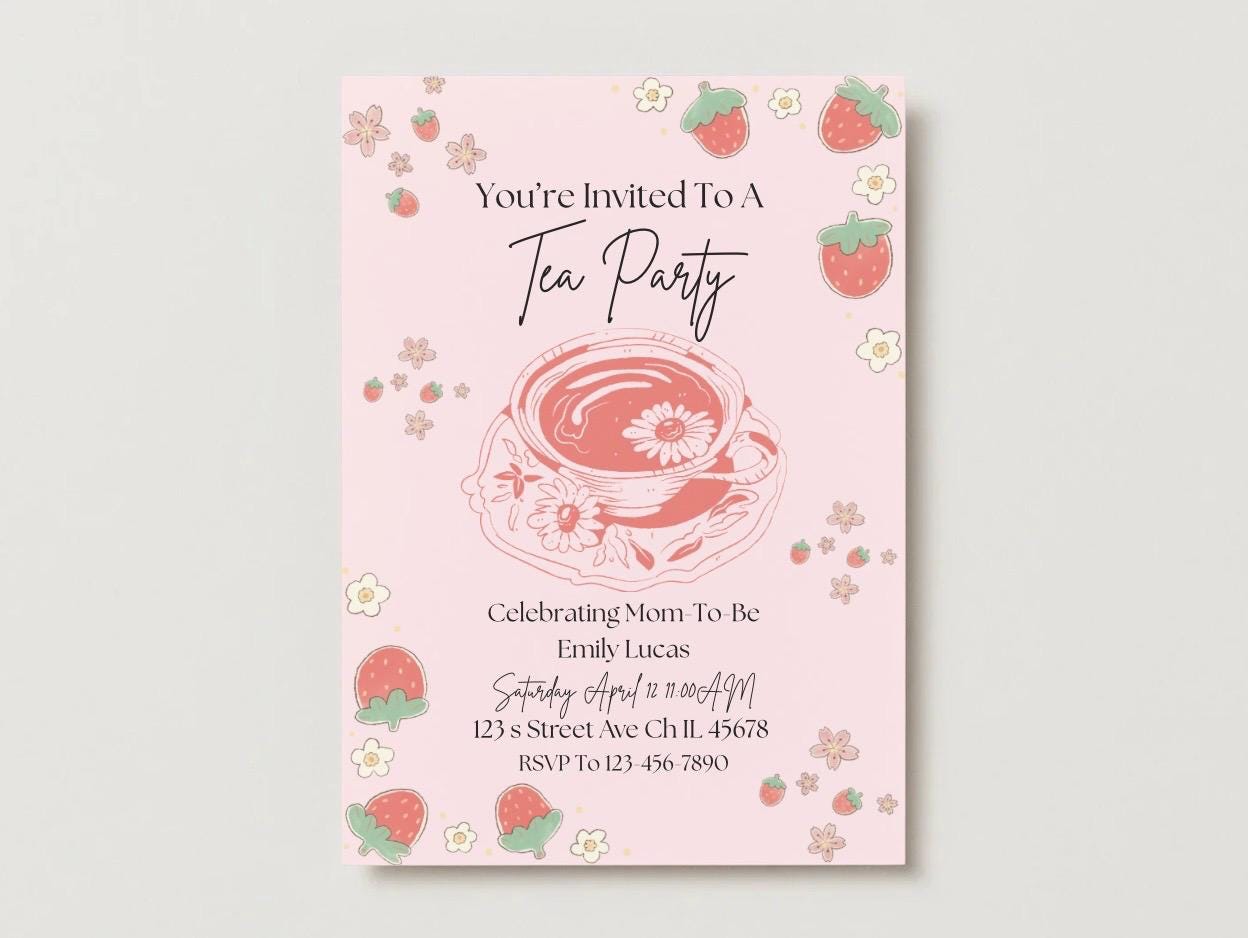Strawberry Tea Party Invitation Template