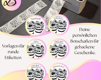 Modèles d'étiquettes adhésives à imprimer | Motif pâtisserie | Remerciements | Anniversaire | Modèle pour imprimante thermique | Téléchargement PDF et PNG | 5 x 5 cm | 2"