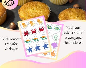 Modèles de cupcakes « Monde sous-marin » à imprimer | Modèles de transfert de crème au beurre pour cupcakes | Téléchargement PDF | Décoration de cupcakes | Modèles de pâtisserie