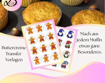 Gabarits à imprimer pour muffins Gnomes et Pain d'épice | Gabarits de transfert pour crème au beurre | Téléchargement PDF | Décoration de muffins | Gabarits de pâtisserie