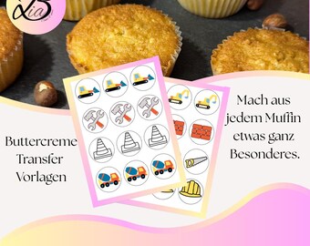 Modèles de muffins de chantier à imprimer | Modèles de transfert de crème au beurre pour muffins | Téléchargement PDF | Décoration de muffins | Modèles de pâtisserie