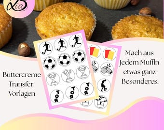 Modèles de cupcakes football à imprimer | Modèles de transfert de crème au beurre pour cupcakes | Téléchargement PDF | Décoration de cupcakes | Modèles de pâtisserie | Coupe du monde