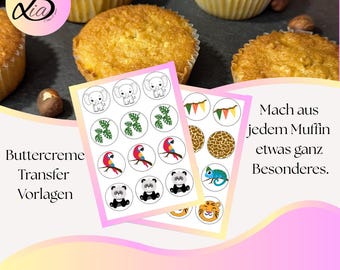 Modèles de cupcakes Jungle Party à imprimer | Modèles de transfert de crème au beurre pour cupcakes | Téléchargement PDF | Décoration de cupcakes | Modèles de pâtisserie