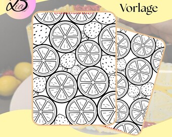 Gabarit de transfert pour glaçage au beurre pour gâteaux | Fraises et citrons d'été | Fichier PDF | Téléchargement de 3 pages | Recouvre entièrement les gâteaux