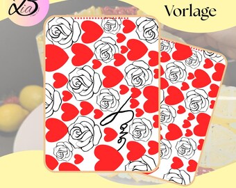 Gabarit de transfert pour décorations de gâteaux à la crème au beurre | Cœur et rose | Fichier PDF | Téléchargement de 3 pages | Recouvre entièrement les gâteaux | À faire soi-même | Saint-Valentin
