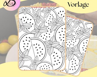 Gabarit de transfert pour glaçage au beurre pour gâteaux | Melon et menthe | Fichier PDF | Téléchargement de 3 pages | Recouvre entièrement les gâteaux | À faire soi-même