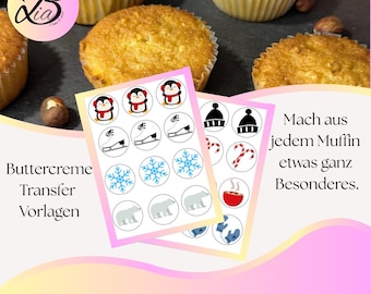 Modèles de muffins d'hiver à imprimer | Modèles de transfert de crème au beurre pour muffins | Téléchargement PDF | Décoration de muffins | Modèles de pâtisserie