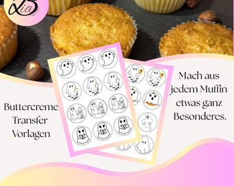 Modèles de cupcakes fantômes à imprimer | Modèles de transfert de crème au beurre pour cupcakes | Téléchargement PDF | Décoration de cupcakes | Modèles de pâtisserie